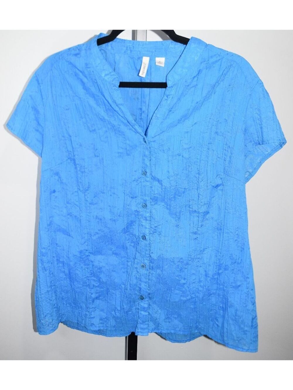 St. John's Bay Blue Textured Button-Up Short Sleeve Blouse Size XL